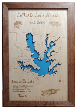 Lewisville Lake, Texas - Laser Cut Wood Map