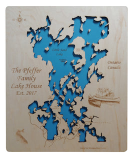 Little Sand Lake, ON - Laser Cut Wood Map
