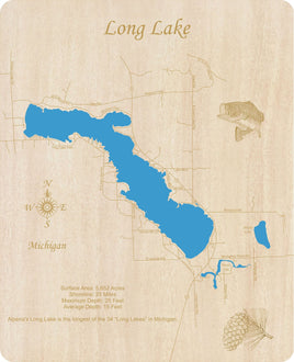 Long Lake, Michigan - Laser Cut Wood Map