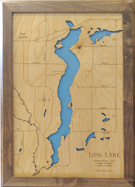 Long Lake, Minnesota, Park Rapids - Laser Cut Wood Map