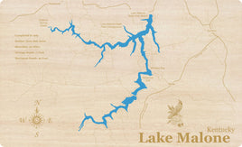 Lake Malone, Kentucky - Laser Cut Wood Map