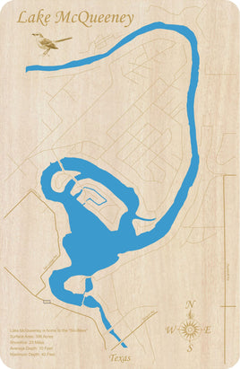 Lake McQueeney, Texas - Laser Cut Wood Map