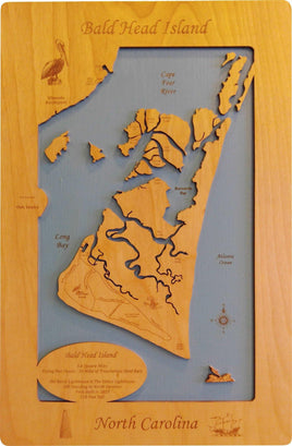 Bald Head Island, North Carolina - laser cut wood map