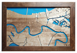 New Orleans, Louisiana Coastal Map - laser cut wood map