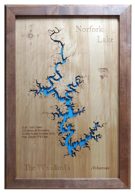 Norfork Lake, Arkansas - Laser Cut Wood Map