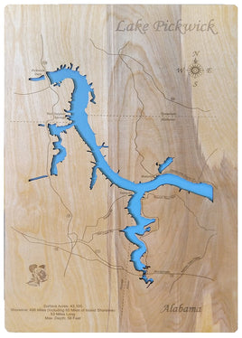 Lake Pickwick, Alabama - Laser Cut Wood Map
