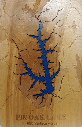 Pin Oak Lake, Tennessee - Laser Cut Wood Map