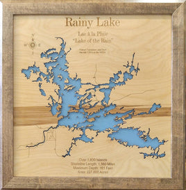 Rainy Lake, Minnesota - laser cut wood map