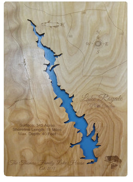 Lake Royale, North Carolina - Laser Cut Wood Map
