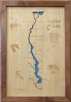 Sanford Lake, Michigan - laser cut wood map