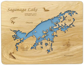 Saganaga Lake, Minnesota / Ontario - laser cut wood map