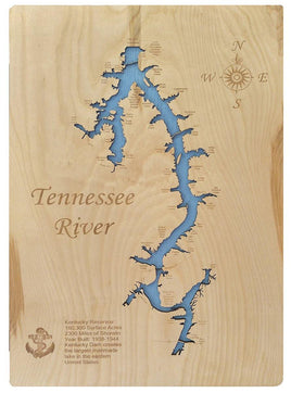 Tennessee River, Tennessee - laser cut wood map