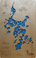 Three Lakes Chain, Wisconsin - laser cut wood map