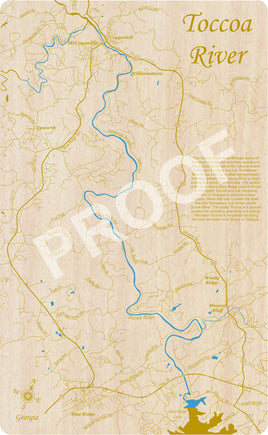 Toccoa River, Georgia - Laser Cut Wood Map