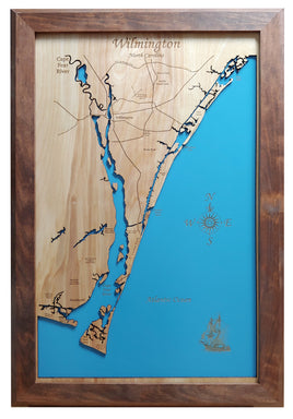 Wilmington, North Carolina - laser cut wood map