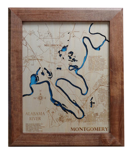 Alabama River, Alabama - Laser Cut Wood Map