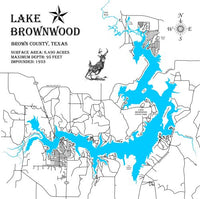 Lake Brownwood, Texas - Laser Cut Wood Map
