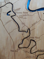 Cane River, Louisiana - Laser Cut Wood Map