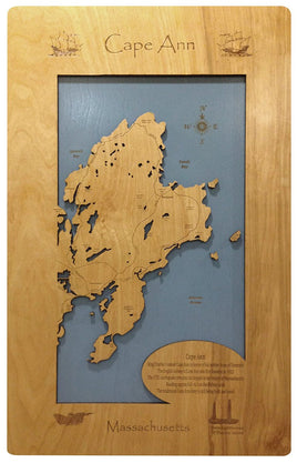 Cape Ann, Massachusetts - laser cut wood map