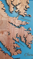 Chesapeake Bay in Maryland and Virginia - laser cut wood map