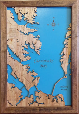 Chesapeake Bay in Maryland and Virginia - laser cut wood map