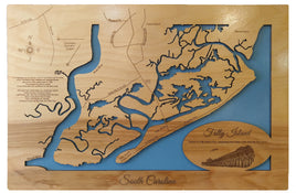 Folly Island, South Carolina - Coastal Map - laser cut wood map