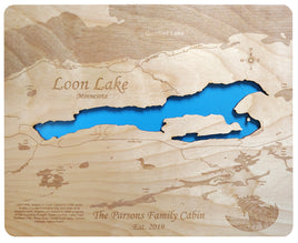 Loon Lake, Minnesota - Laser Cut Wood Map