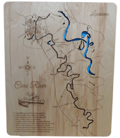 Cane River, Louisiana - Laser Cut Wood Map