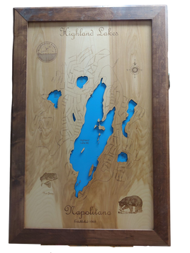Highland Lakes, NJ - Laser Cut Wood Map