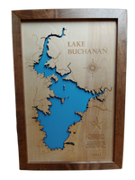 Lake Buchanan, Texas - Laser Cut Wood Map