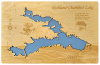 Richland-Chambers Lake, Texas - laser cut wood map