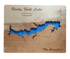 Rocky Fork Lake, Ohio - laser cut wood map
