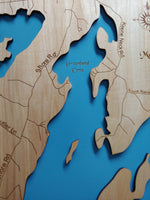 Round Pond and Muscongus Pond, Maine - laser cut wood map