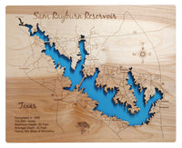 Sam Rayburn Reservoir, Texas - laser cut wood map