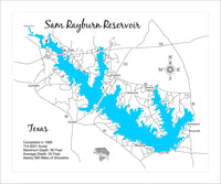 Sam Rayburn Reservoir, Texas - laser cut wood map