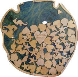 Sand Dollar Guest Book Wood Shadow Box with Multi-sized Signing Charms