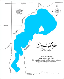 Sand Lake, Wisconsin - laser cut wood map