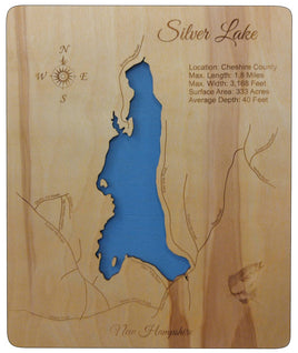 Silver Lake, New Hampshire - laser cut wood map