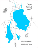 Lower Kimball Pond in Maine & New Hampshire - Laser Cut Wood Map