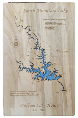 Smith Mountain Lake, Virginia - laser cut wood map