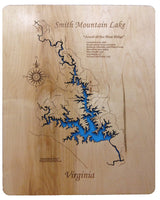 Smith Mountain Lake, Virginia - laser cut wood map