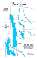 Torch Lake, Michigan - laser cut wood map