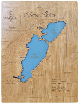 Twin Lakes, Wisconsin - laser cut wood map