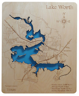 Lake Worth, Texas - laser cut wood map